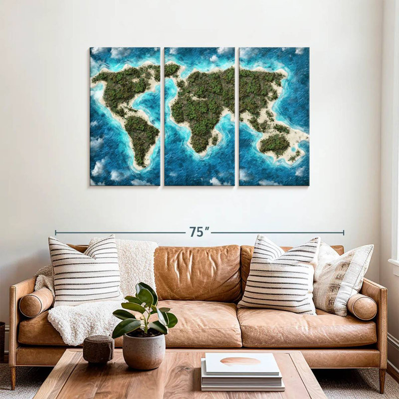Carte du monde de l'île Aliaz, H 36 po x l 57 po