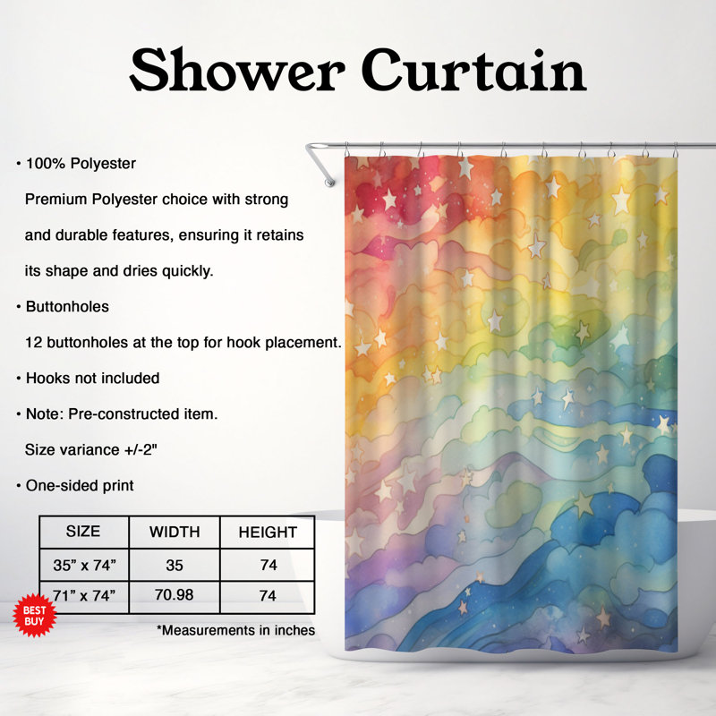 Rideau de douche 1 pièce Vibrant Sky, H 74 po x l 71 po