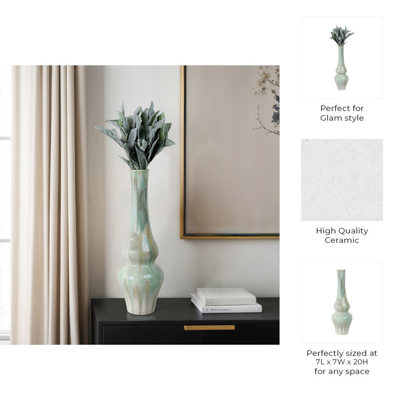 Handmade Stoneware Table Vase, Overall Height- 20"