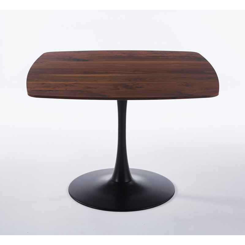 42" Small Space Square Dining Table With Metal Pedestal Base, 2–6 Person, Walnut/Black