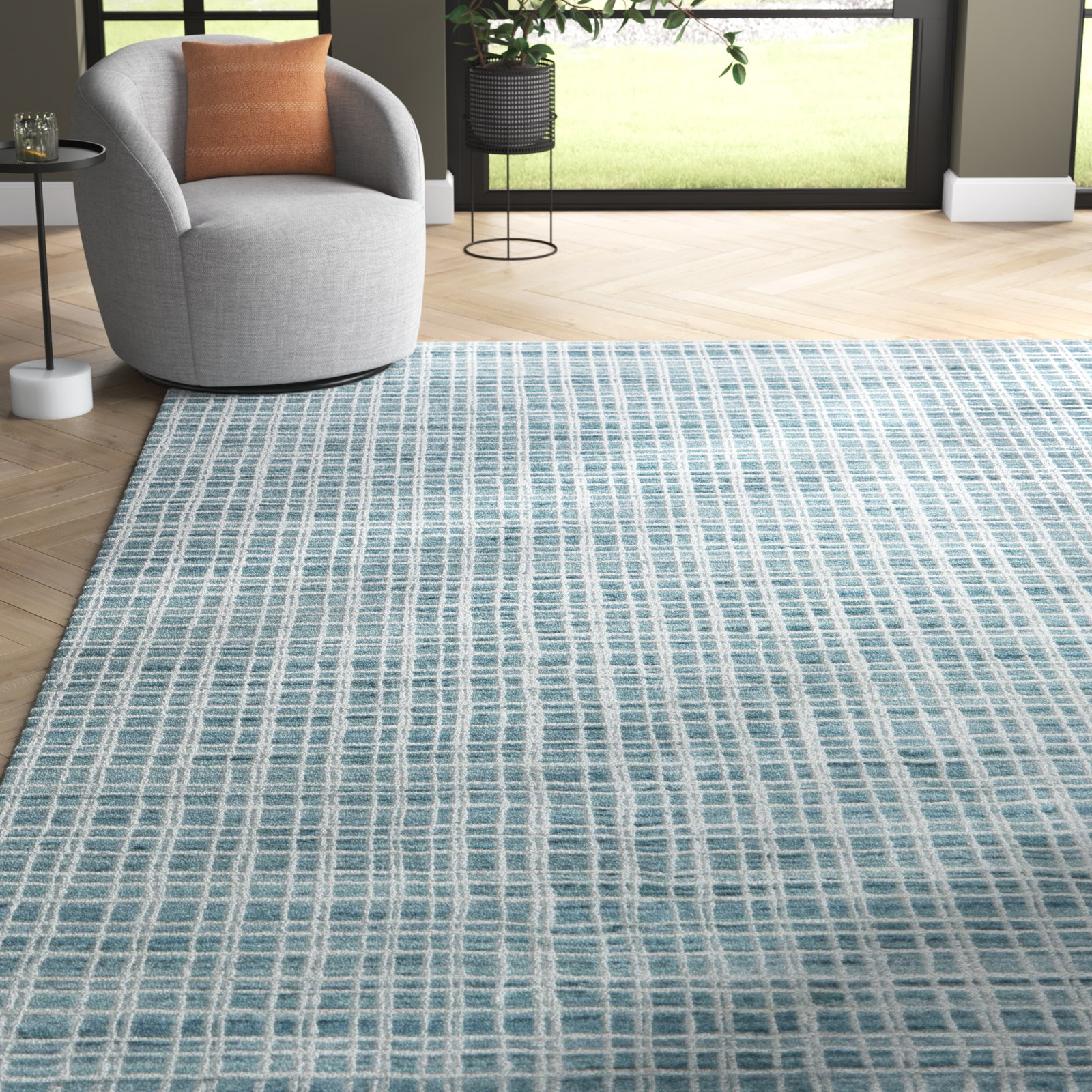 Hannon Blue Hand-Woven Geometric Rug, Rectangle 8'6" x 11'6"