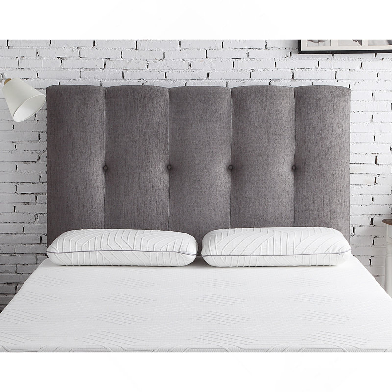 Tête de lit capitonnée capitonnée avec garniture cloutée, grand lit, gris