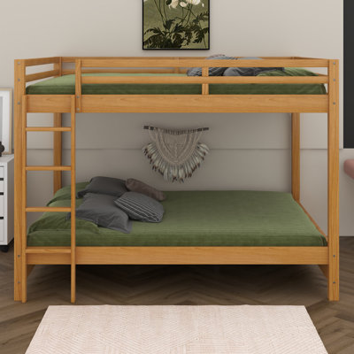 Queen Over Queen Bunk Bed With Ladder, Solid Wood Bunk Bed For Kids Teens, No Box Spring Needed