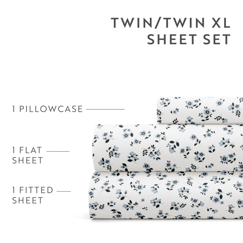 Blue Floral Microfiber Full Sheet Set with 1200 Thread Count