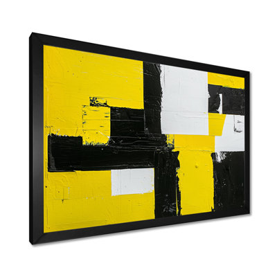 Geometric Pulse Of Yellow And Black Paint I - Abstract Geometric Wall Art Living Room