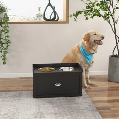 Station d'alimentation pour chien Pawhut avec tiroir de rangement, armoire de rangement pour nourriture pour chien avec 2 bols surélevés amovibles pour chiens de grande taille