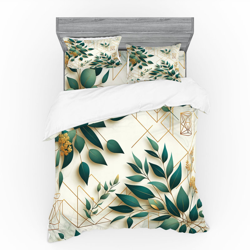 Ensemble de literie à feuilles d'eucalyptus Ambesonne et ivoire ambre foncé sarcelle