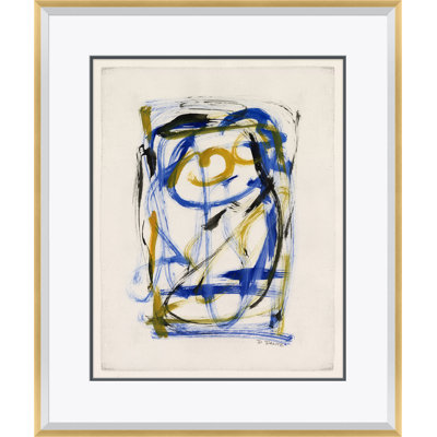 «Abstracts in Blue and Yellow» - Peinture encadrée sur papier
