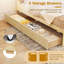 Lit plateforme double en bois avec 2 tiroirs de rangement roulants-545534919