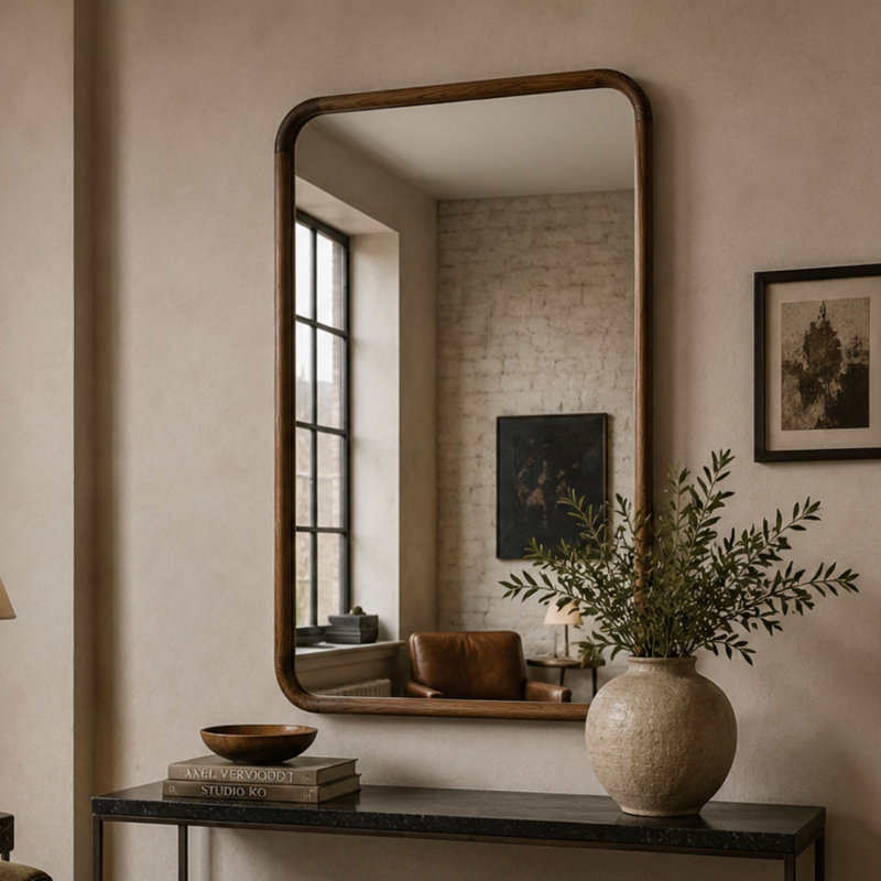 Solid Wood Oval Wall Mirror, 90x60cm