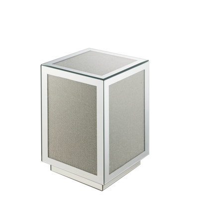 Silver Mirrored Faux Diamonds Fashionable Elegant Square Table - 12"x12"x20", Metal & Wood Embellished Stylish Decorative 12"w X 12"d 20"h, Silver, Stable Composite