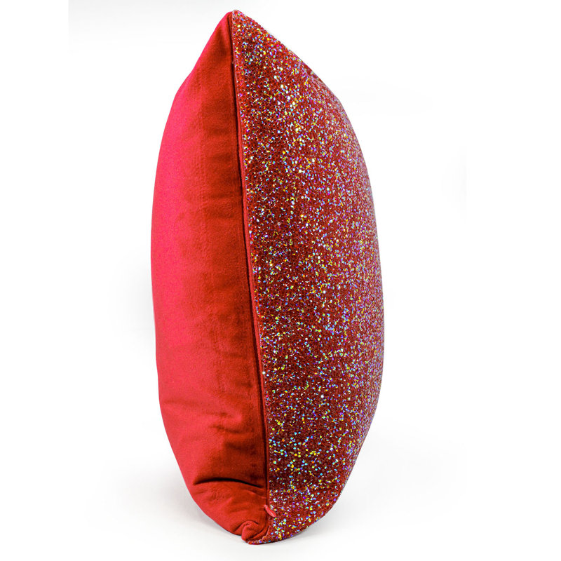 16"x16" Red Iridescent Velvet Rhinestone Square Throw Pillow