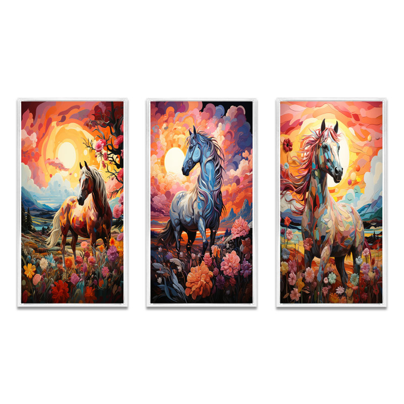 "Carrousel, Carrousel de l'enfance", 3 pièces, Cadre blanc, H 20 po x l 36 po