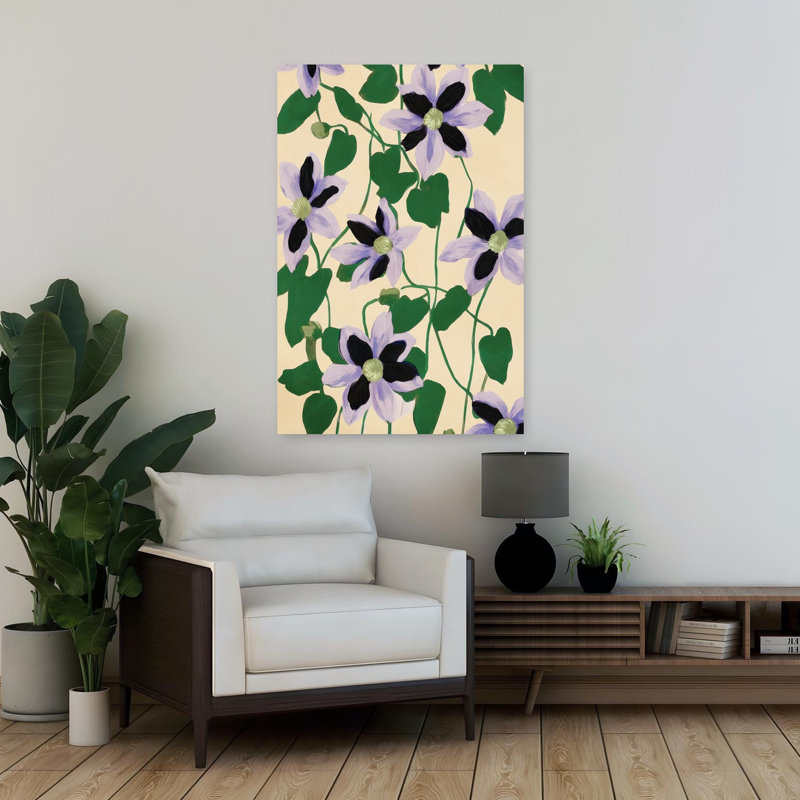 Art floral abstrait mauve, H 36 po x l 24 po