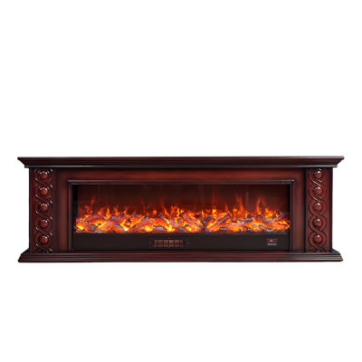 78.74"Brown Solid Wood Simulated Flame TV Cabinet Heating Electric Fireplace