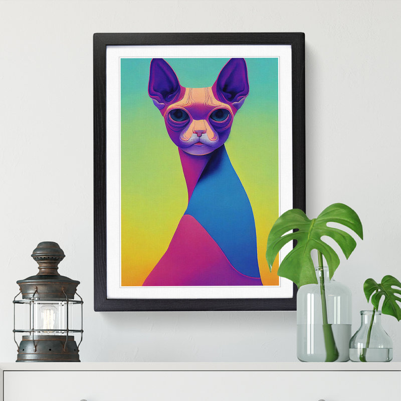 Sphynx Cat - Single Picture Frame Painting, 64cm H x 46cm W x 2cm D, Oak