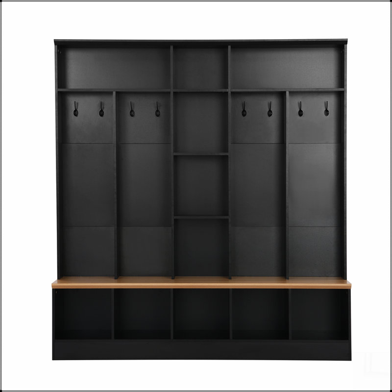 Wide Design Hall Tree with Storage Bench, Minimalist Shoe Cabinet with Cube Storage & Shelves, Multifunctional Coat Rack with 8 Hooks