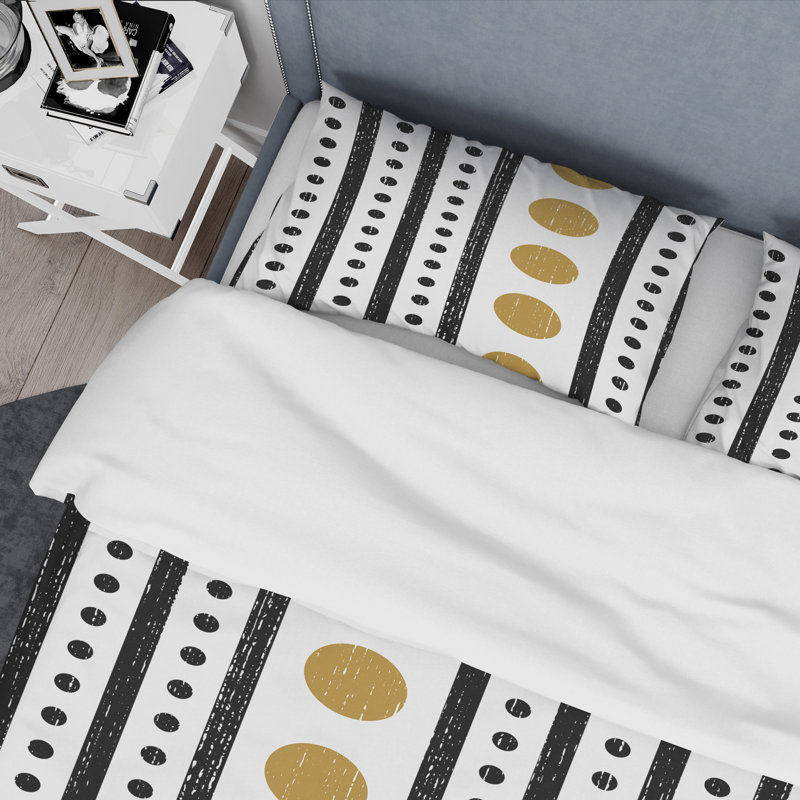 Retro Art Deco - Mid century bedding set - Modern Mid-century Bed cover set, King Duvet Cover + 2 Shams, Black/Gold Striped 2