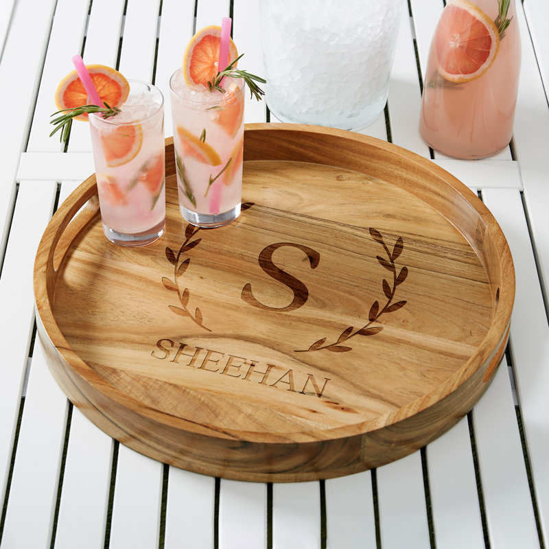 Laurel Initial Solid Wood Tray