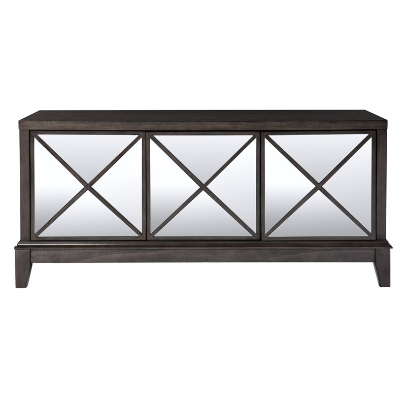 Console média en miroir, pouvant accueillir des couvertures supplémentaires et plus, téléviseur de 50 à 59 po, centre de divertissement brun, 3 armoires spacieuses, 50
