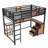 Full Loft Bed with Desk and Storage, Metal Loft Bed Frame with Ladders, Noise-Free, No Box Spring Needed, Black-2040538441-2040538440
