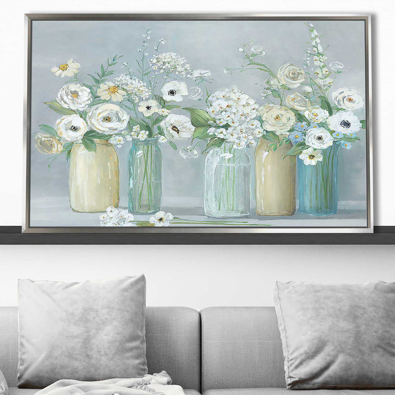 Blooming Meadow Beauties par Sally Swatland - Peinture, H 39,5 po x l 63,5 po x P 2 po, Cadre flottant argent