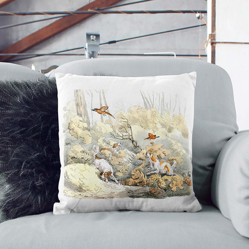 Dogs Chasing Pheasants Square Throw Cushion, 55cm H x 55cm W x 20cm D