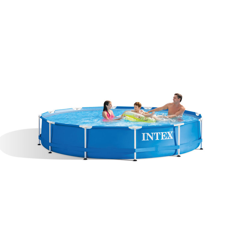 Intex 12 ft Round Blue Metal Frame Above Ground Pool