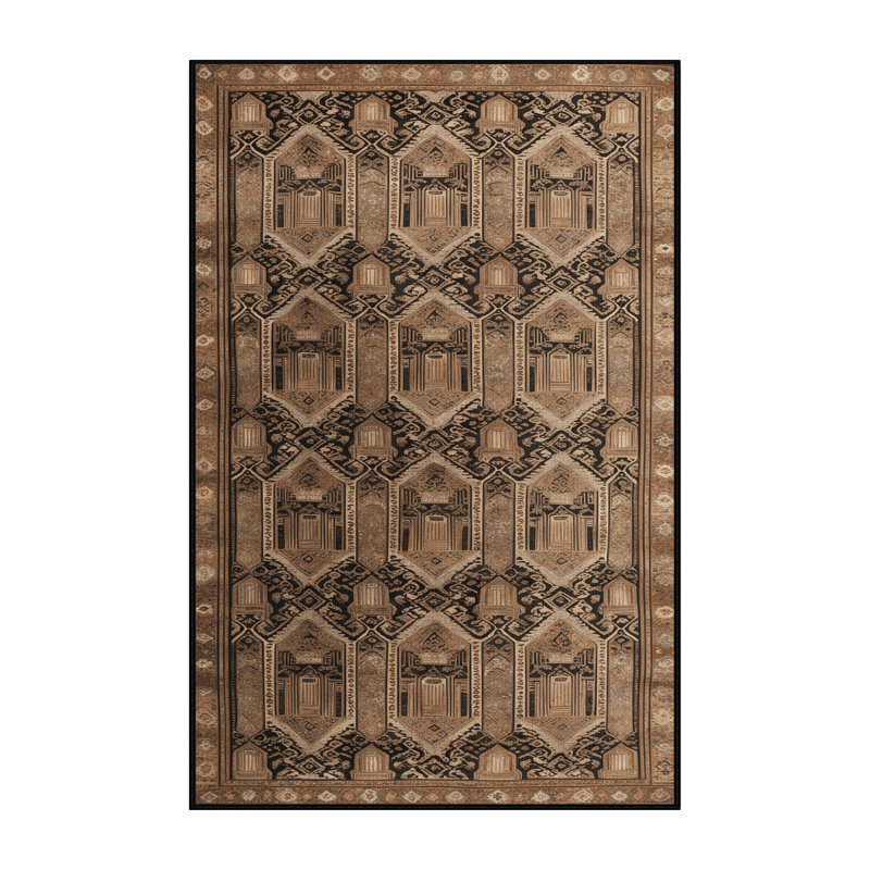 Tapis art déco brun lavable à la machine, Rectangle de 5 pi x 8 pi