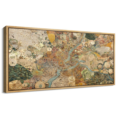 Panoramic Abstract City Map in Earth Tones Extra Large Pictures Framed Canvas Print Wall Art