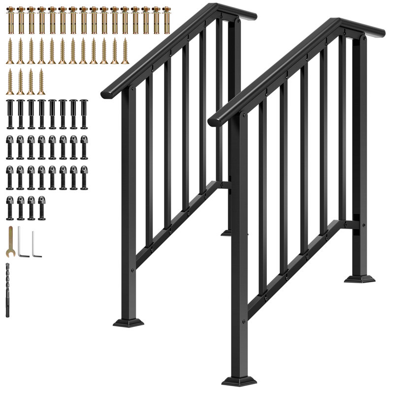 Ensemble de balustrades extérieures en acier allié ovale à 3 marches (paquet de 2), H 37,2 po x l 27,1 po x P 27,1 po