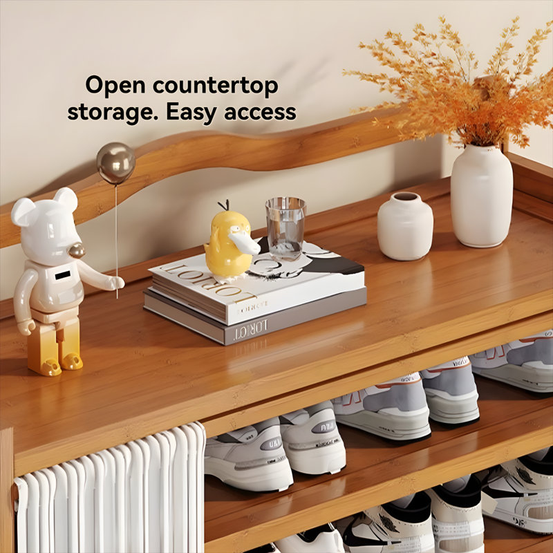 Foldable Shoe Rack - Pull To Use, Multi-Layer Simple Shoe Cabinet For Home Entrance, Tan