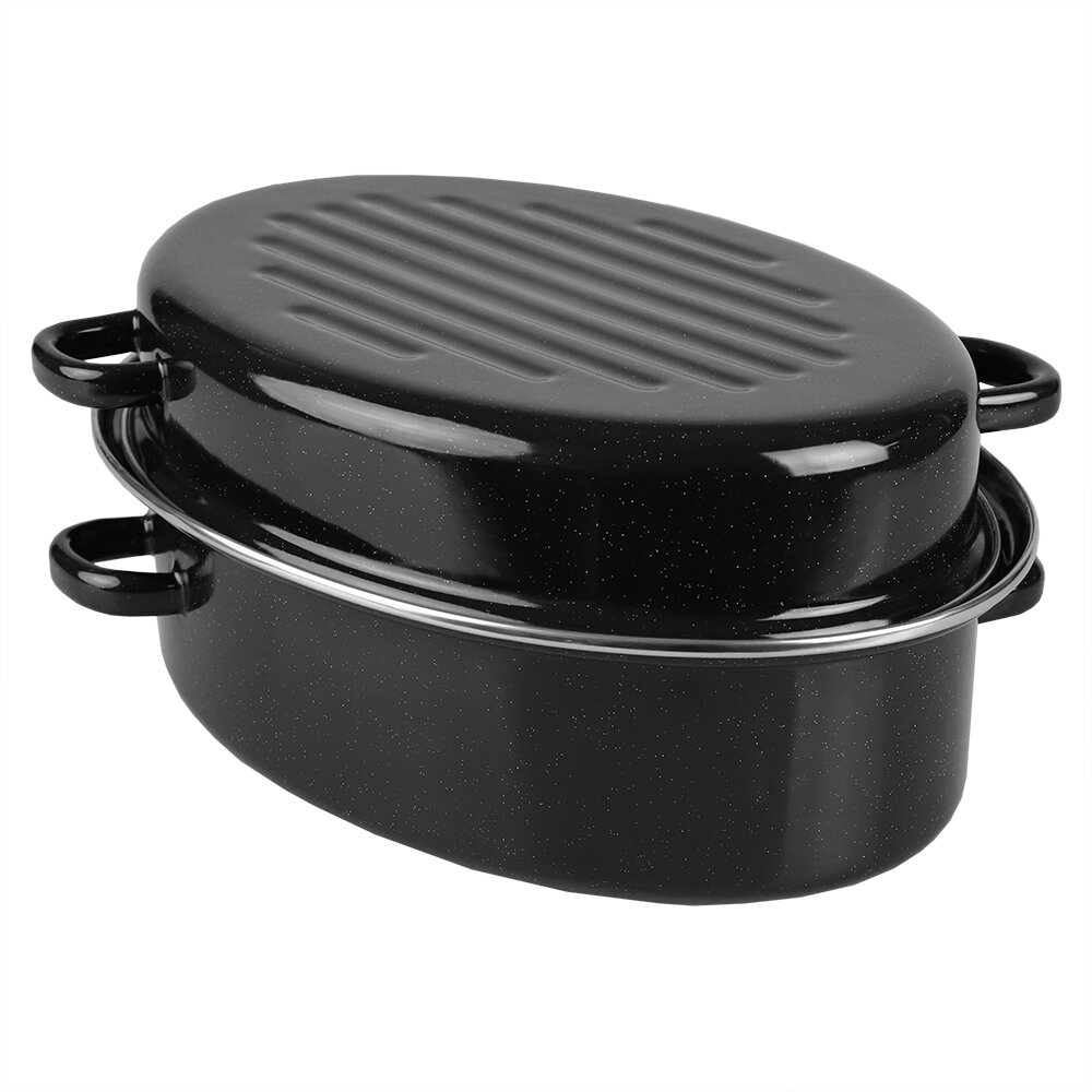 Lexi Home 16.5 inch Non-Stick Carbon Steel Roasting Pan with V-Rack