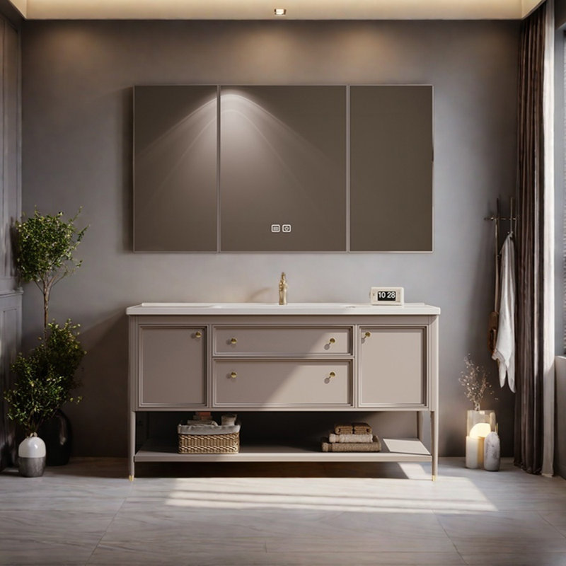 Armoire de salle de bain rétro de luxe à lumière française, H 32,3 po x l 59,4 po x P 19,6 po