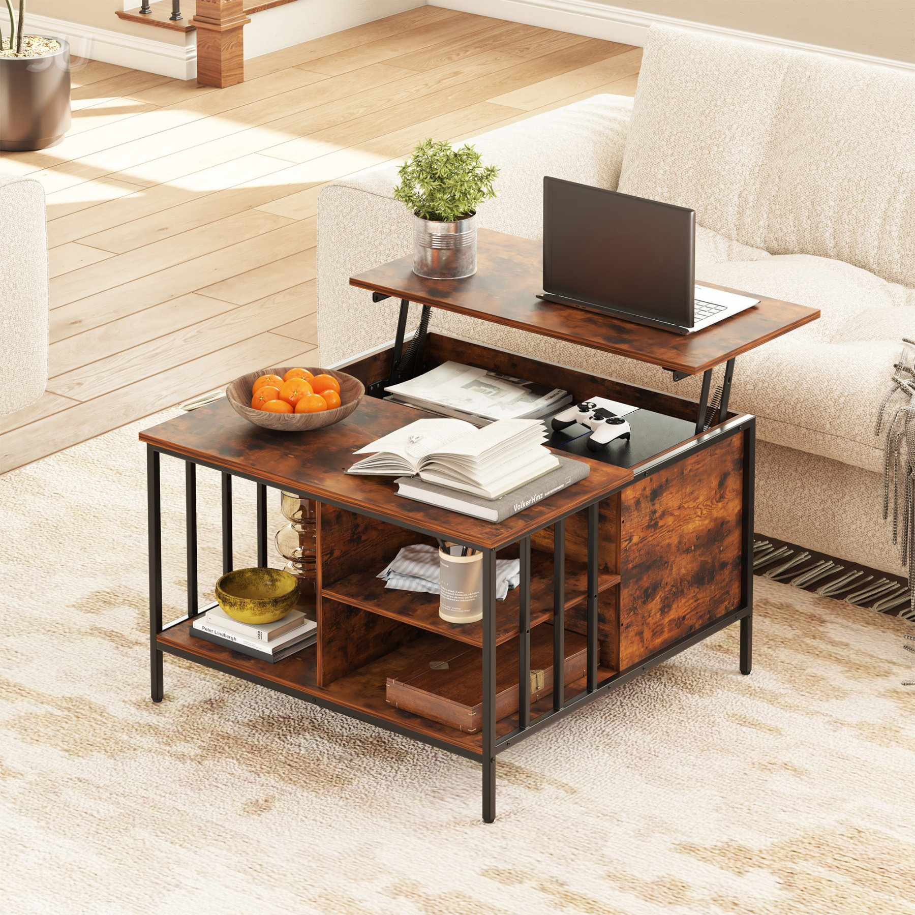 17 Stories Farmhouse Lift Top Coffee Table With Adjustable Height ...