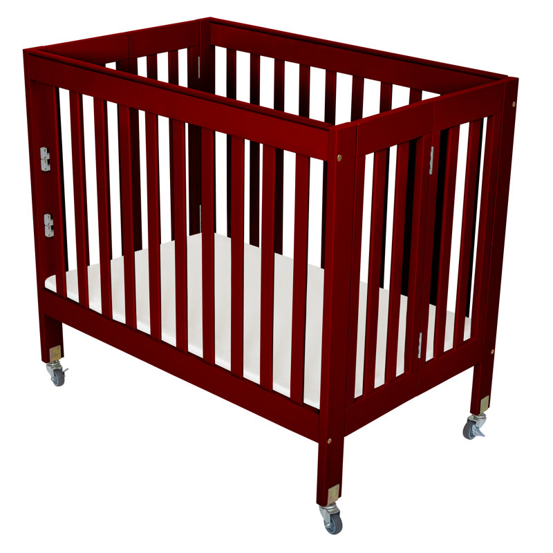 Hiltz Foldable Portable Crib With Mattress, Cherry