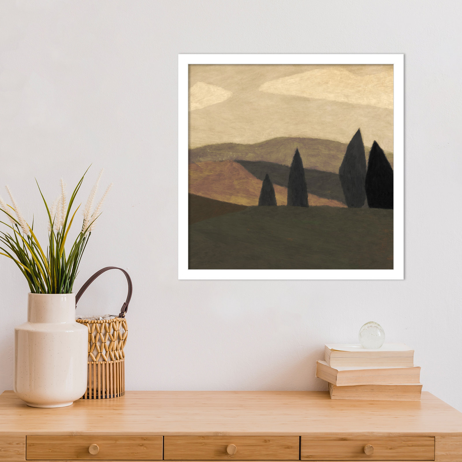 Paysage 2 by Dan Hobday Wood Framed Wall Art Print, White, 17" H x 17" W