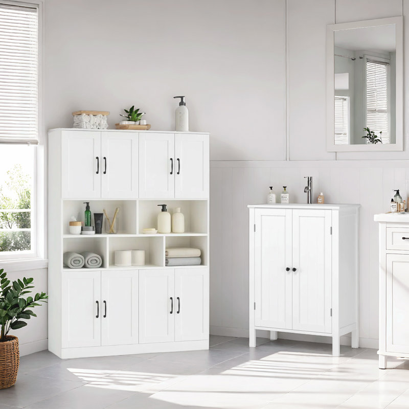 2-piece Cabinet Set For Living Room & Bathroom, Multi-purpose Storage Solution, Adjustable Shelves, Freestanding Design, Easy Assembly