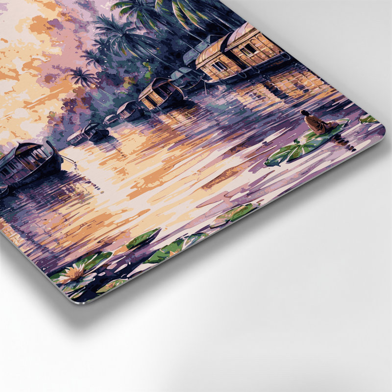 Art mural mauve avec villes, Kerala, Inde, H 32 po x l 32 po