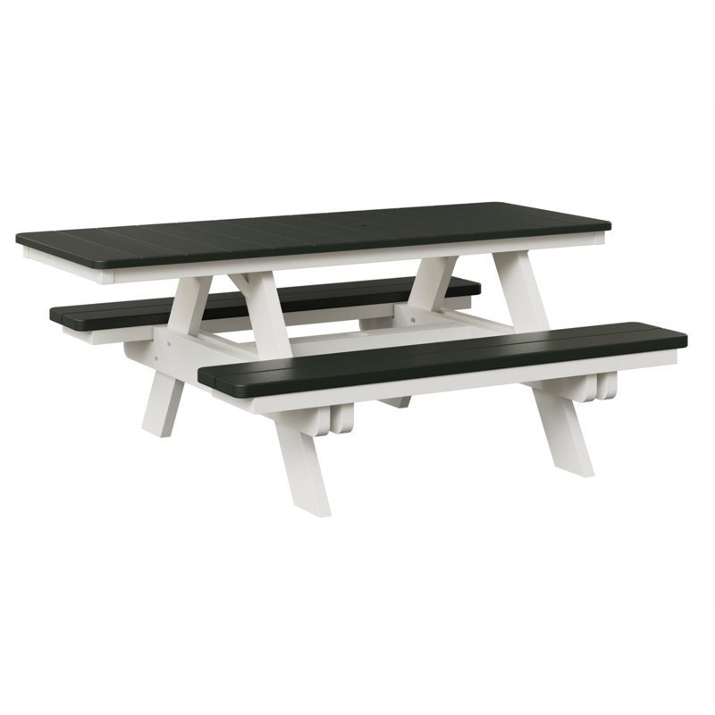  Table de pique-nique rectangulaire régulière avec base blanche, H 30,5 po x L 71,5 po x l 57,5 po, Bois patiné / blanc