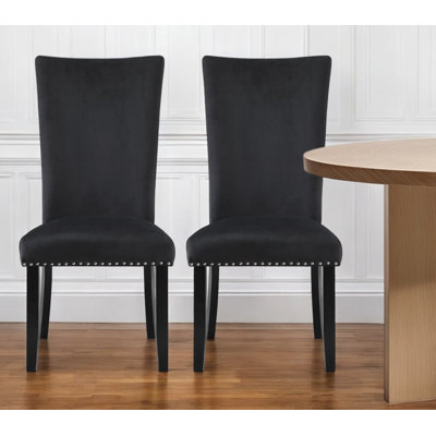 Set of Two Black Upholstered Velvet Dining Side Chairs