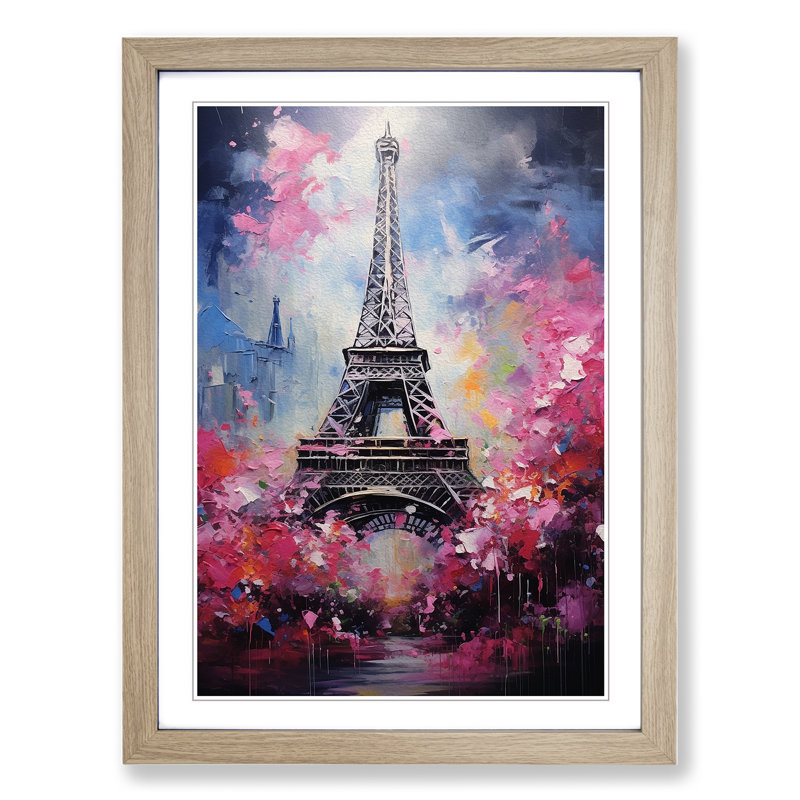 Eiffel Tower Contemporary - Single Picture Frame Print on Wood, 64" H x 46" W x 2" D, Oak