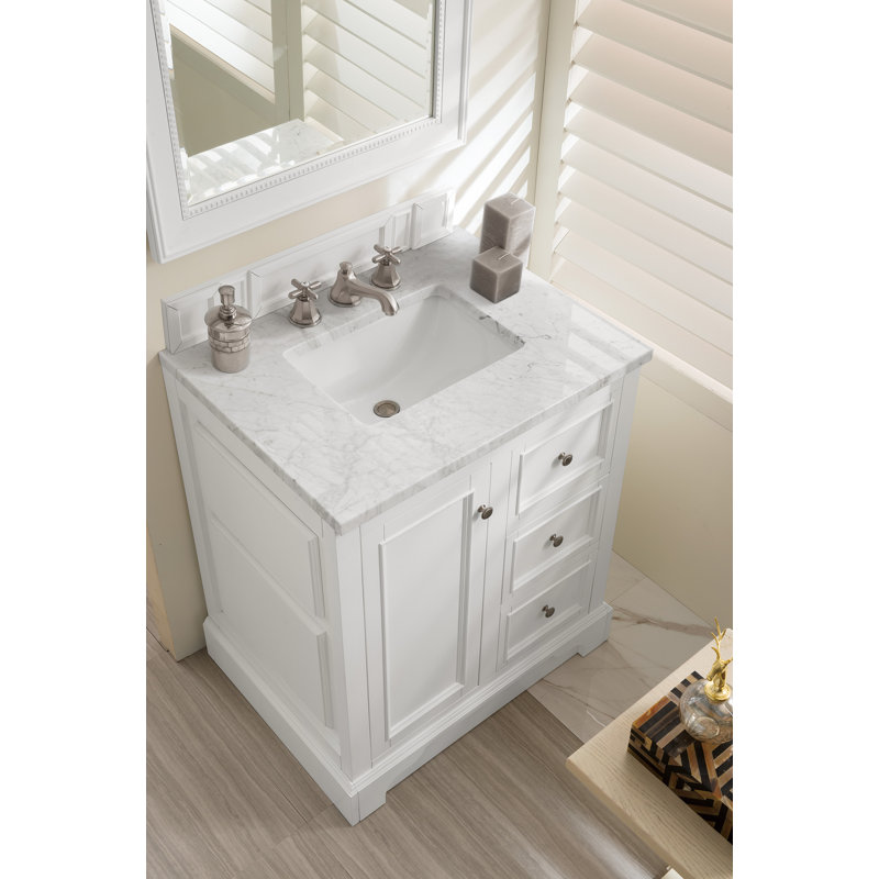 Kewstoke 31.3'' Single Bathroom Vanity with Top, Bright White, Carrara White Marble, 8" Widespread