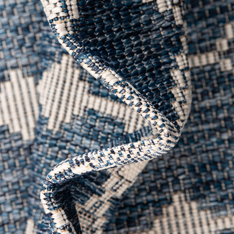 Blue Traliccio Indoor/Outdoor Trellis Rug, Square 10'