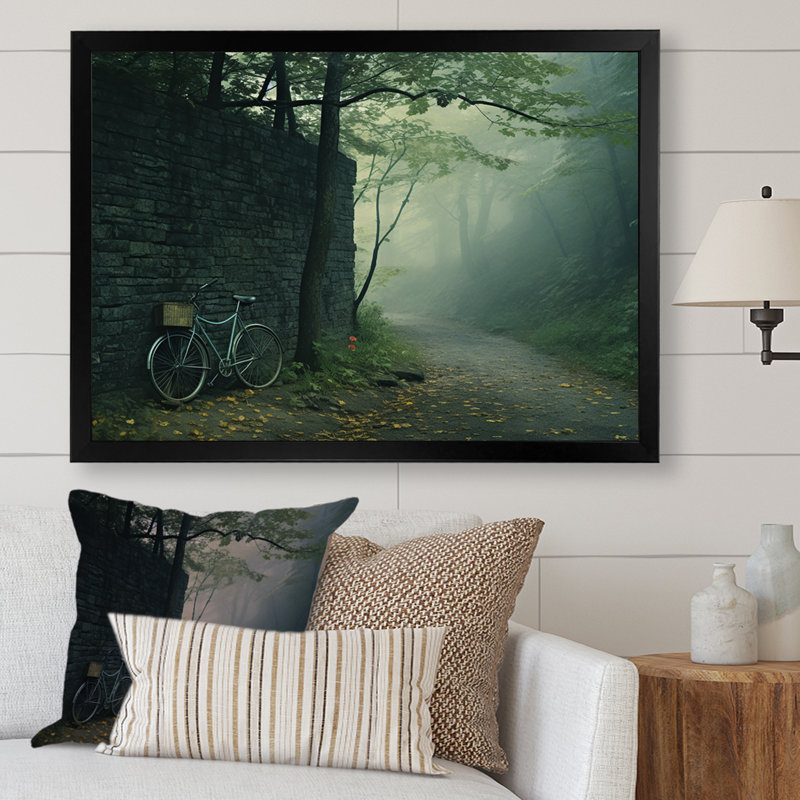 Bleu sarcelle Tour I - Vélo, art mural, salon, H 34 po x l 44 po x P 1,5 po, Cadre simple noir