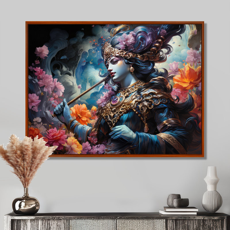 «Hinduisim Art», art mural de l'hindouisme, H 34 po x l 44 po x P 1,5 po, Cadre flottant brun