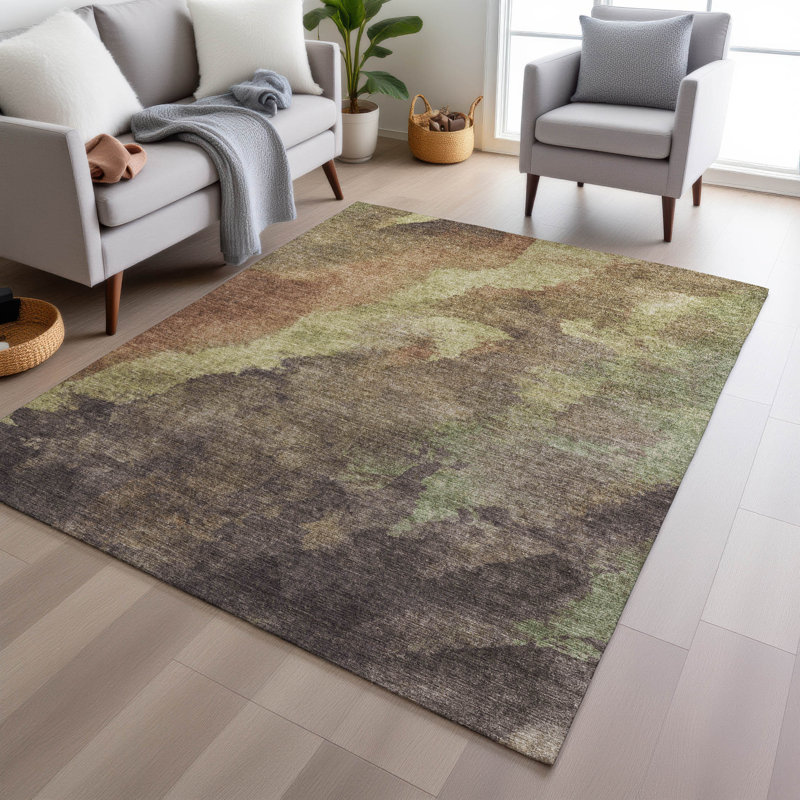 Machine Washable Indoor/Outdoor Xhevrie Mocha Rug, Rectangle 3' x 5'