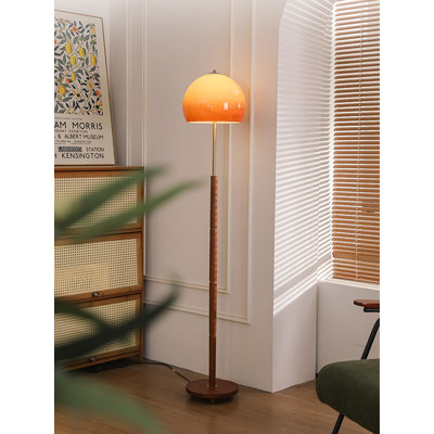 Mid-Century Solid Wood & Iron Glass Floor Lamp with 3 Color Changing Light & Foot Switch