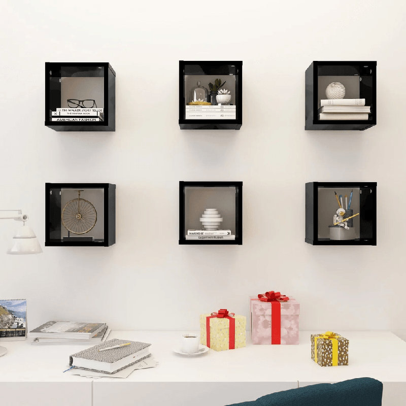Jordanne 6 Piece Square Cubby Shelf, Dark Grey, 21.9cm H x 21.9cm W x 15cm D