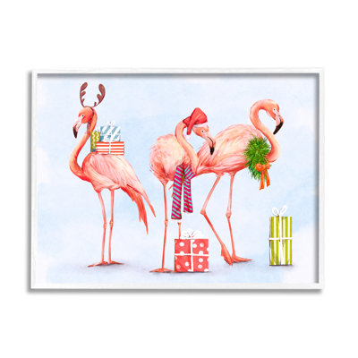 Cadeau donnant des flamants roses, vacances charmantes d'oiseaux noirs, estampe numérique encadrée, art texturé par Ziwei Li